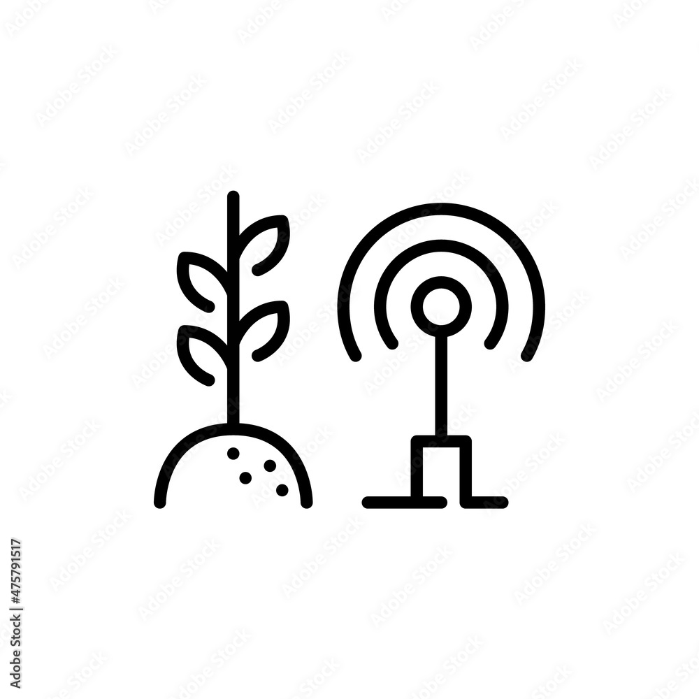 Smart farming sensor next to a growing plant. Wireless connection based internet of things technology. Pixel perfect, editable stroke colorful icon Smart farming sensor next to a growing plant. Wireless connection based internet of things technology. Pixel perfect, editable stroke colorful icon