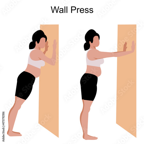 No face Pregnant woman yoga pose .Young beautiful woman Pregnant wall press Pose on white background.Vector isolate flat design concept for exercising prenatal and Yoga during pregnancy good for mum.