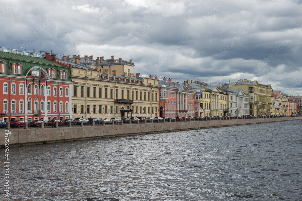 Embankment of the Fontanka River on a cloudy September day. Saint-Petersburg, Russia