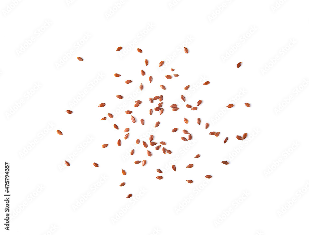 Fototapeta premium Flax seed on white background. Top view