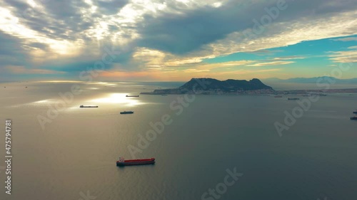 Gibraltar aerial view British Overseas Territory Spain Iberian Peninsula Rock of Gibraltar sunny day Gibraltar is a overseas british territory.