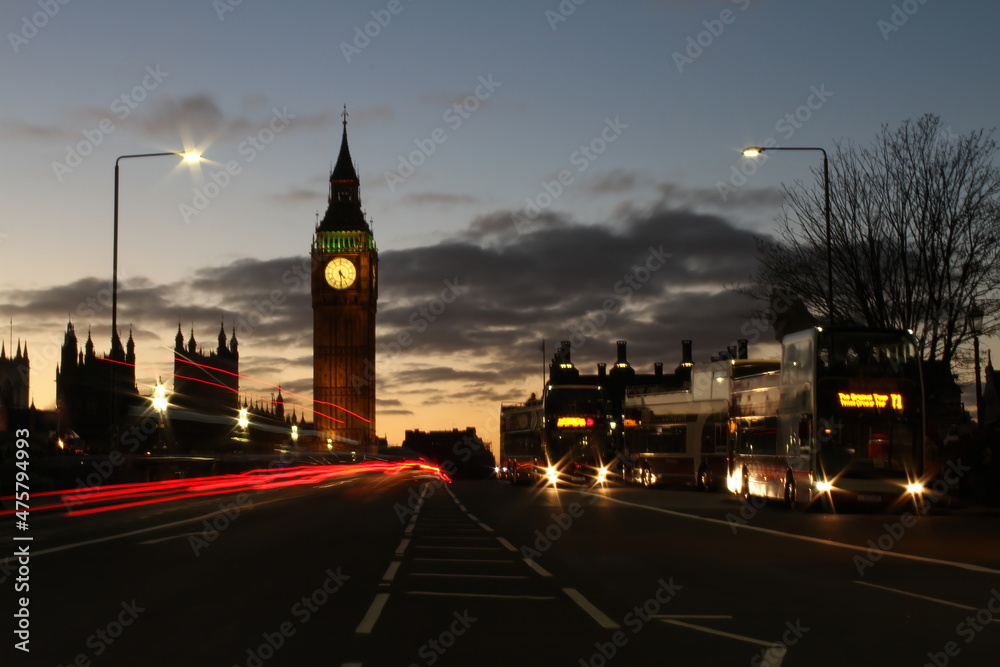 Big Ben and Westminster Bridge by night, London, UK