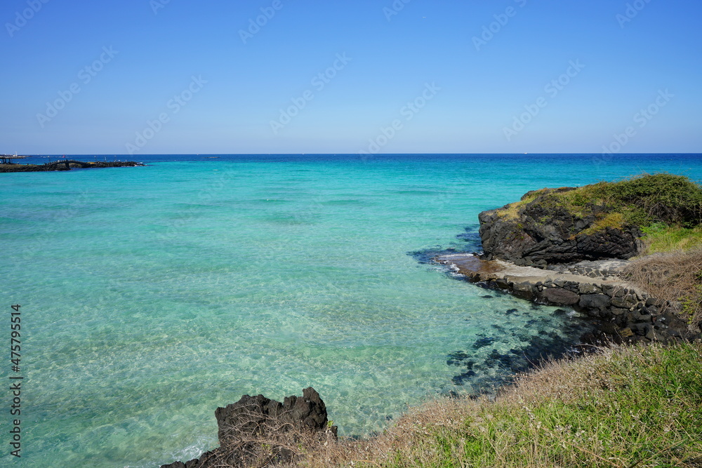 a fascinating seascape with clear bluish water