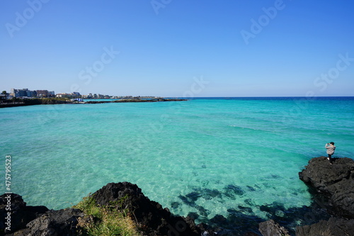a fascinating seascape with clear bluish water