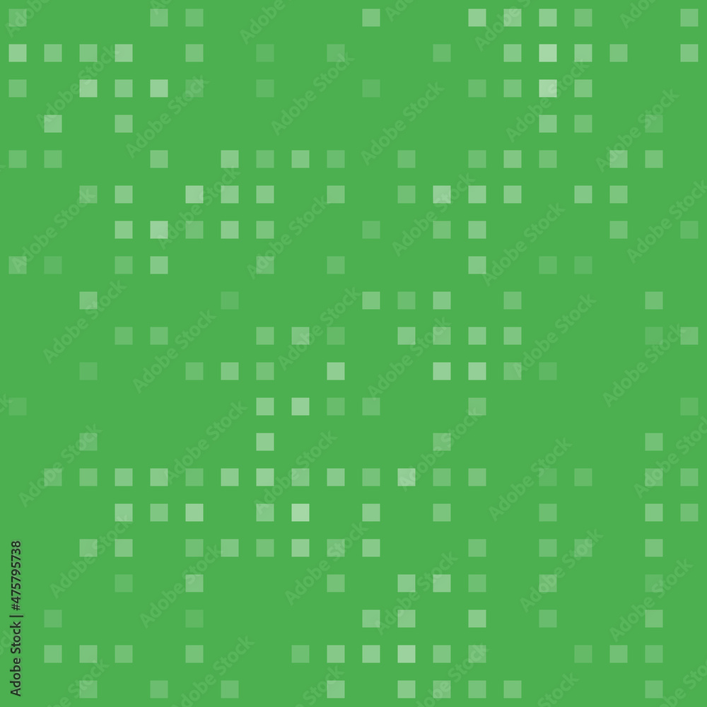 Abstract seamless geometric pattern. Mosaic background of white squares. Evenly spaced shapes of different color. Vector illustration on green background Abstract seamless geometric pattern. Mosaic background of white squares. Evenly spaced shapes of different color. Vector illustration on green background