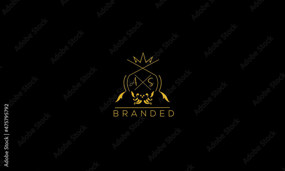 AS is a branded luxury logo with golden color and black background. AS is a branded luxury logo with golden color and black background.