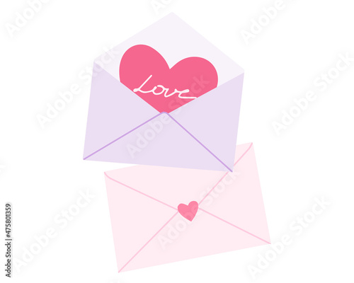 Design element for Valentine's Day. Two envelopes with valentines, romantic element for writing and messages about the celebration of love.