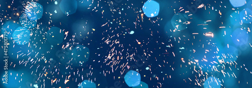 Panoramic blue festive background of firework