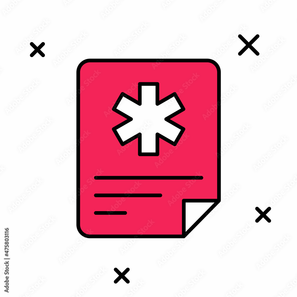 Obraz premium Filled outline Medical clipboard with clinical record icon isolated on white background. Prescription, medical check marks report. Vector