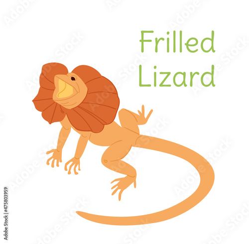 the frilled lizard is sitting. Australian bird in a simple style. Flat vector illustration