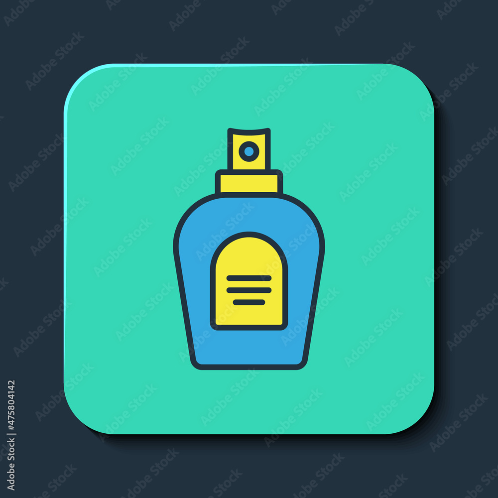 Filled outline Perfume icon isolated on blue background. Turquoise square button. Vector Filled outline Perfume icon isolated on blue background. Turquoise square button. Vector