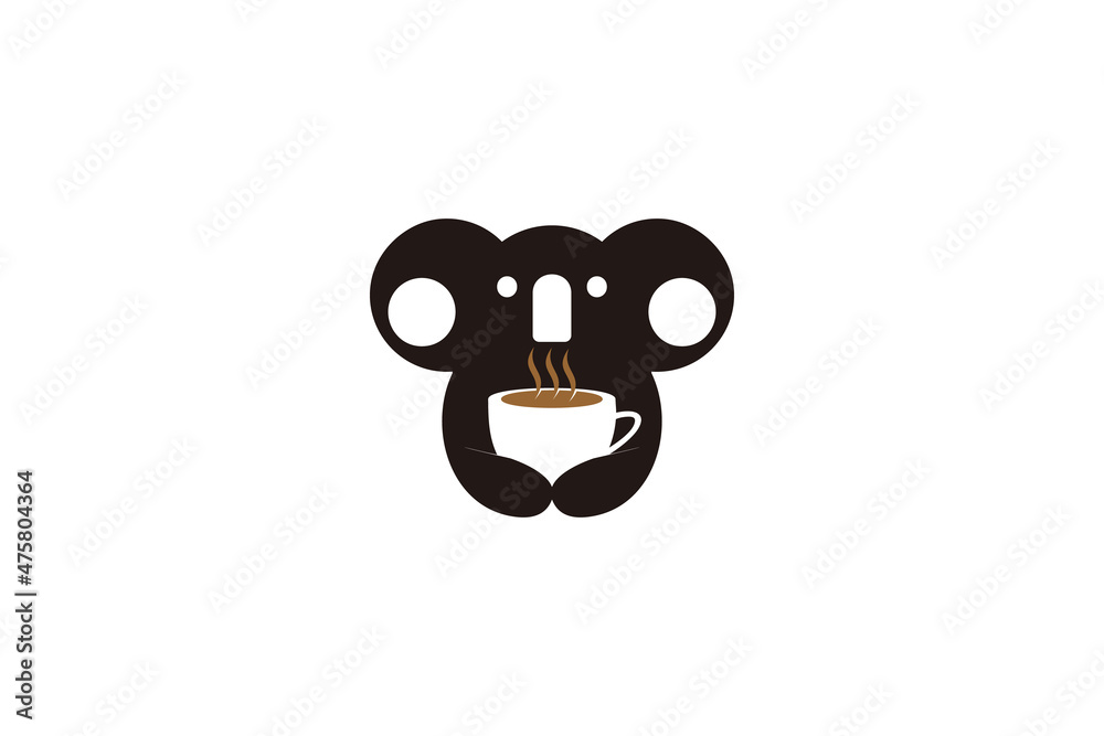 koala logo design with a cup of coffee, logo inspiration.