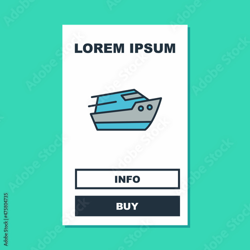 Filled outline Speedboat icon isolated on turquoise background. Vector