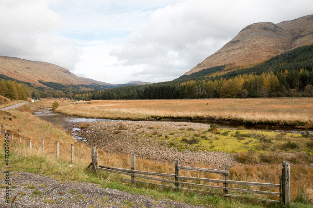 Stream and hills in Scottish Lowlands