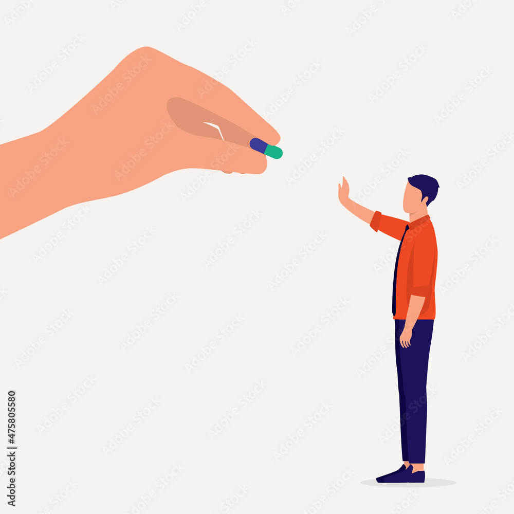 Young Man in Stop Gesture Refusing To Take A Medicine.