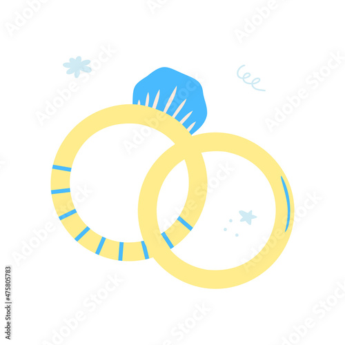 Hand drawn diamond ring and engagement ring isolated on a white background. Doodle, illustration in a simple flat style. It can be used for decoration of textile, paper and other surfaces.