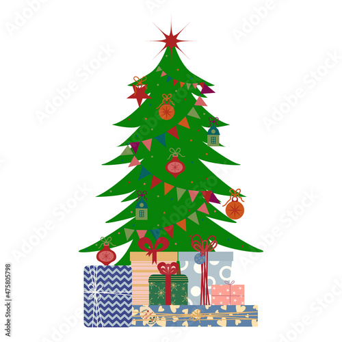 Christmas tree with gift boxes.
