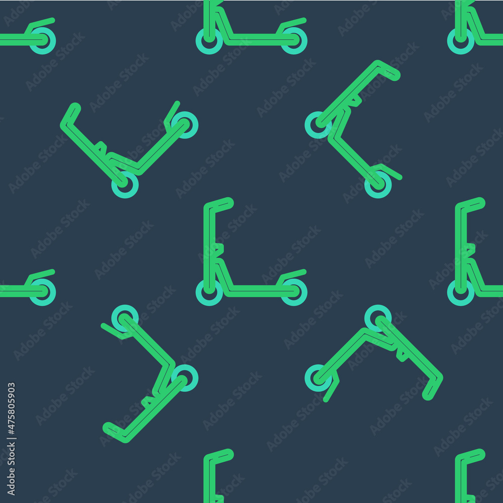 Line Roller scooter for children icon isolated seamless pattern on blue background. Kick scooter or balance bike. Vector Line Roller scooter for children icon isolated seamless pattern on blue background. Kick scooter or balance bike. Vector