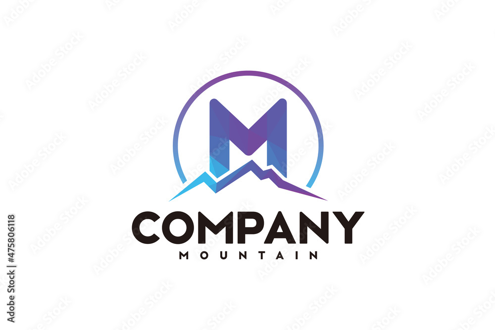 logo M ,initial design inspiration with mountain logo logo M ,initial design inspiration with mountain logo