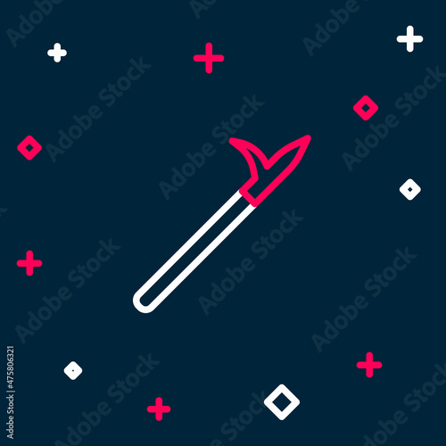 Line Metal pike pole with wooden handle icon isolated on blue background. Spear, pickaxe, hook hand extinguishing instrument and tool for fireman. Colorful outline concept. Vector