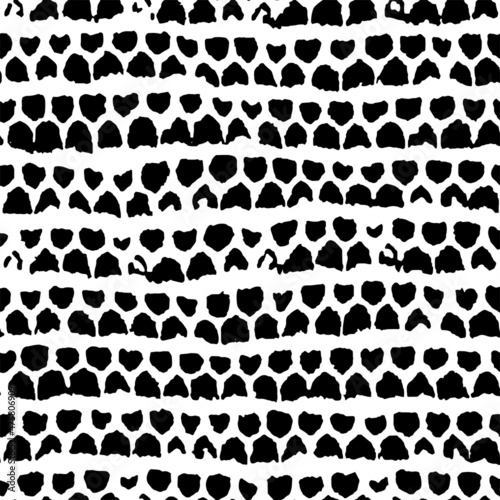Full Seamless abstract texture pattern illustration. Black and white distressed shapes and horizontal lines vector for armchair, curtain and linens fabric print background.