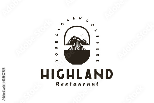 vintage mountain logo design with noodle  logo inspiration