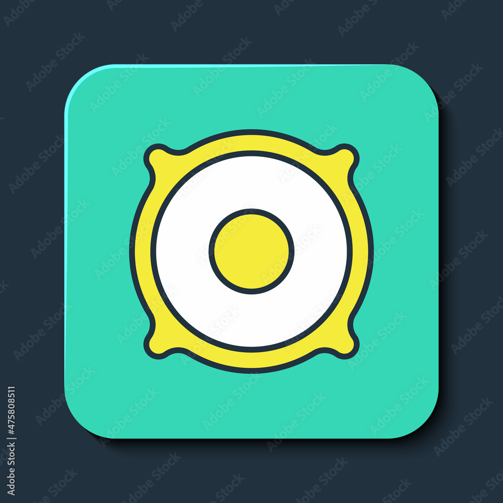 Filled outline Stereo speaker icon isolated on blue background. Sound system speakers. Music icon. Musical column speaker bass equipment. Turquoise square button. Vector Filled outline Stereo speaker icon isolated on blue background. Sound system speakers. Music icon. Musical column speaker bass equipment. Turquoise square button. Vector