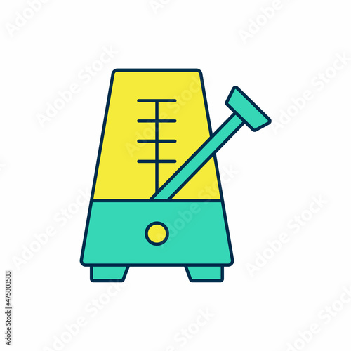 Filled outline Classic Metronome with pendulum in motion icon isolated on white background. Equipment of music and beat mechanism. Vector