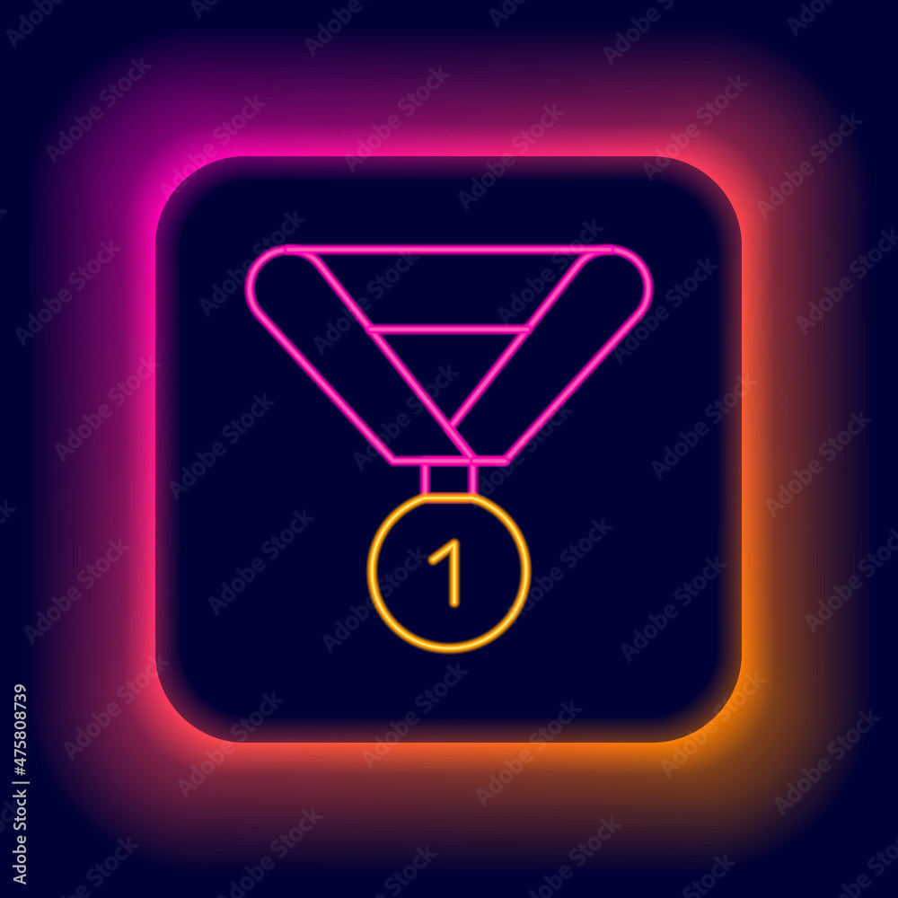 Glowing neon line Medal icon isolated on black background. Winner symbol. Colorful outline concept. Vector Glowing neon line Medal icon isolated on black background. Winner symbol. Colorful outline concept. Vector
