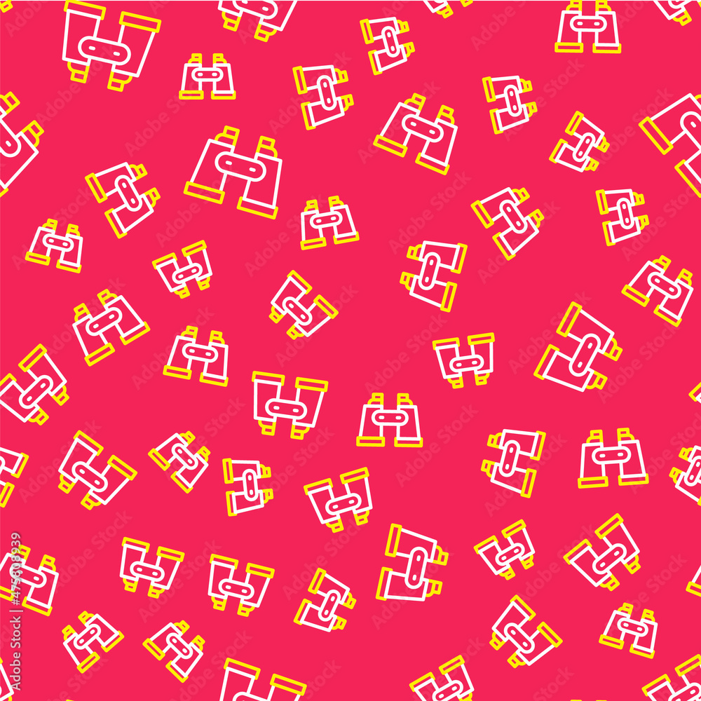 Line Binoculars icon isolated seamless pattern on red background. Find software sign. Spy equipment symbol. Vector Line Binoculars icon isolated seamless pattern on red background. Find software sign. Spy equipment symbol. Vector
