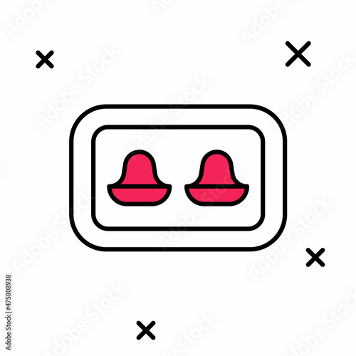 Filled outline Earplugs with storage box icon isolated on white background. Ear plug sign. Noise symbol. Sleeping quality concept. Vector