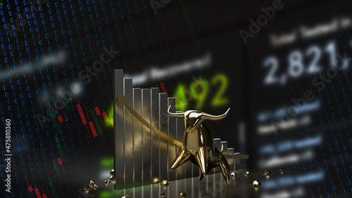 The gold bull and chart for business concept 3d rendering.