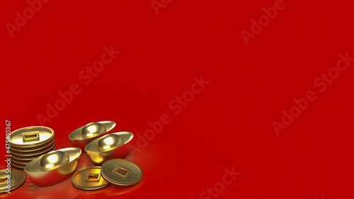The Chinese gold money on red background for business or holiday concept 3d rendering