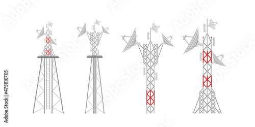 illustration with set of antenna silhouettes isolated on white background