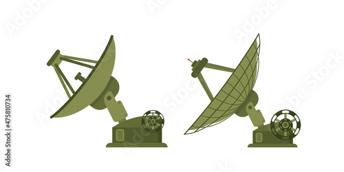 Satellite antenna icon on white background. Radio telescope flat style illustration.