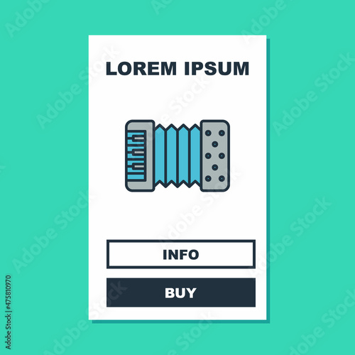 Filled outline Musical instrument accordion icon isolated on turquoise background. Classical bayan, harmonic. Vector