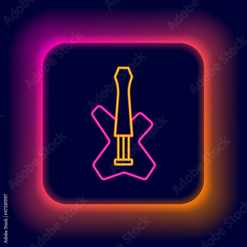 Glowing neon line Electric bass guitar icon isolated on black background. Colorful outline concept. Vector