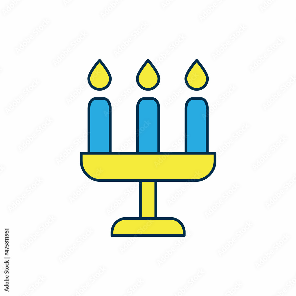 Filled outline Candelabrum with three candlesticks icon isolated on white background. Vector Filled outline Candelabrum with three candlesticks icon isolated on white background. Vector