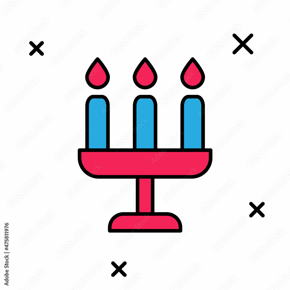 Filled outline Candelabrum with three candlesticks icon isolated on white background. Vector Filled outline Candelabrum with three candlesticks icon isolated on white background. Vector