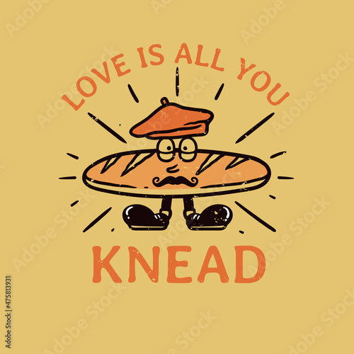 mustache baguette bun character illustration wearing artist