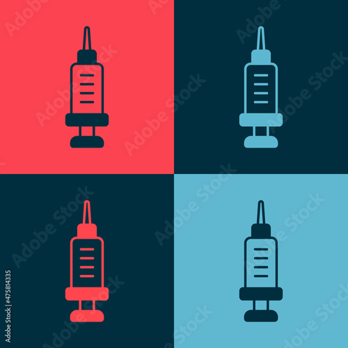 Pop art Addiction to the drug icon isolated on color background. Heroin, narcotic, addiction, illegal. Sick junkie with a syringe and medical pills. Vector