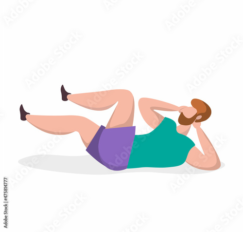 A young man does exercises. Fitness at home.Vector illustration