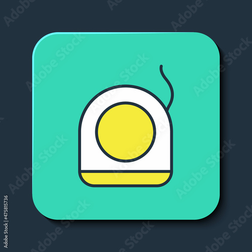 Filled outline Dental floss icon isolated on blue background. Turquoise square button. Vector