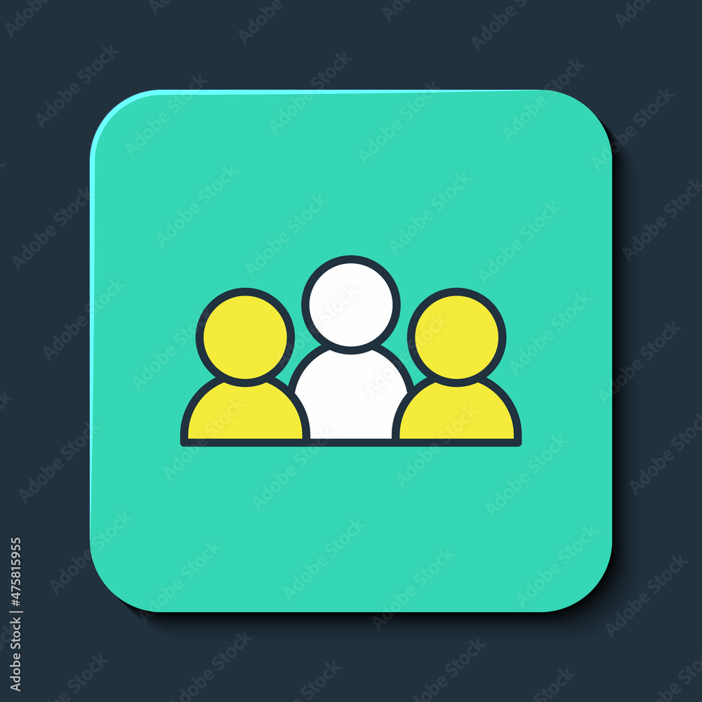 Filled outline Meeting icon isolated on blue background. Business team meeting, discussion concept, analysis, content strategy. Presentation conference. Turquoise square button. Vector Filled outline Meeting icon isolated on blue background. Business team meeting, discussion concept, analysis, content strategy. Presentation conference. Turquoise square button. Vector