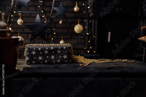 Christmas decorations in gold and black colors