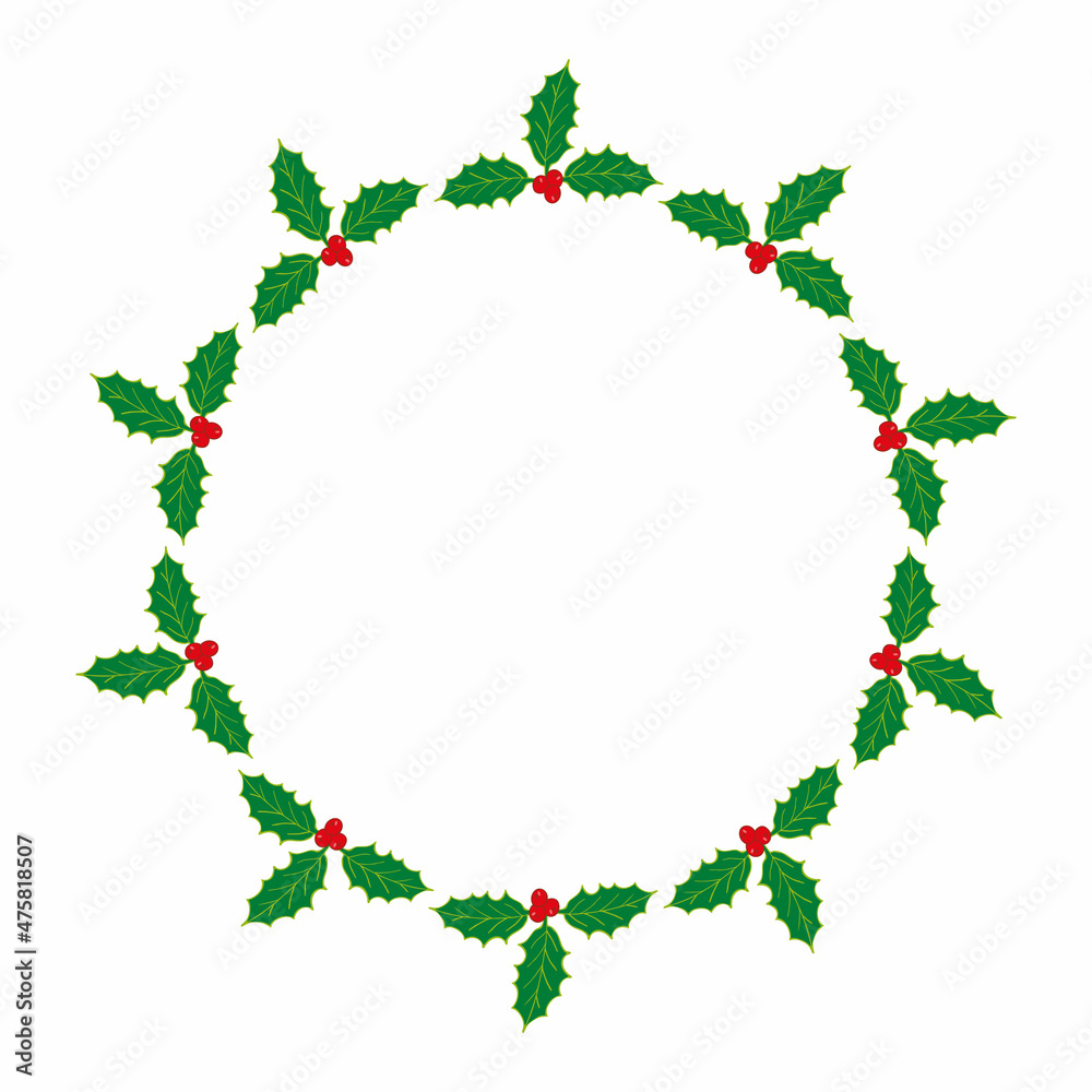 Round frame with holly plant on white background. Vector image. ilex Round frame with holly plant on white background. Vector image. ilex
