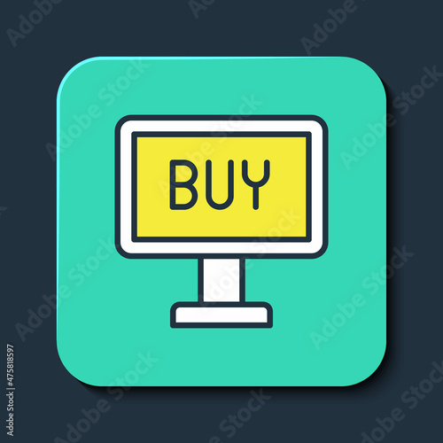 Filled outline Buy button icon isolated on blue background. Turquoise square button. Vector