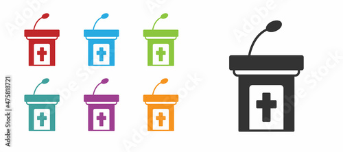 Black Church sermon tribune icon isolated on white background. The podium of the preacher in the church. Set icons colorful. Vector