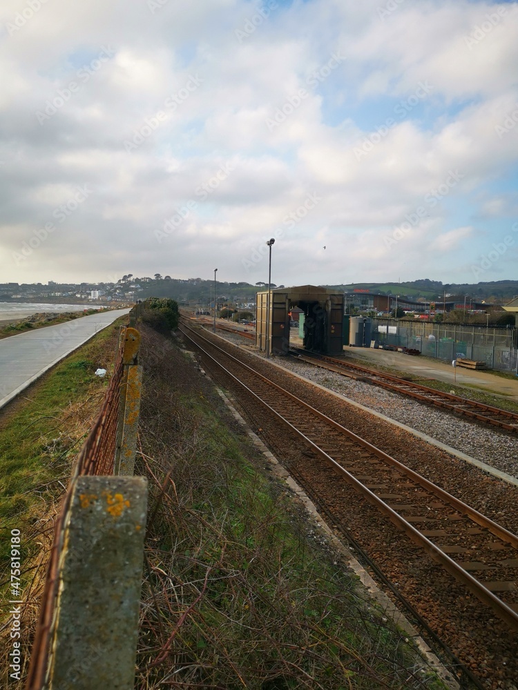 Fototapeta premium train washing facility on the train tracks 