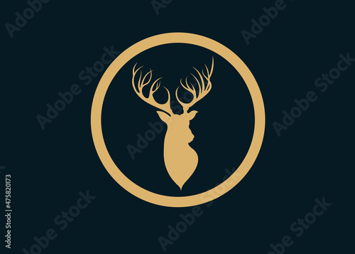 Deer logo. Deer silhouette. Deer with antlers.